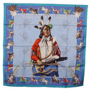 HERMES Carre 90 Scarf ”PANI LA SHAR PAWNEE” Silk Blue Auth am12110M-1