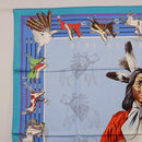 HERMES Carre 90 Scarf ”PANI LA SHAR PAWNEE” Silk Blue Auth am12110M-2
