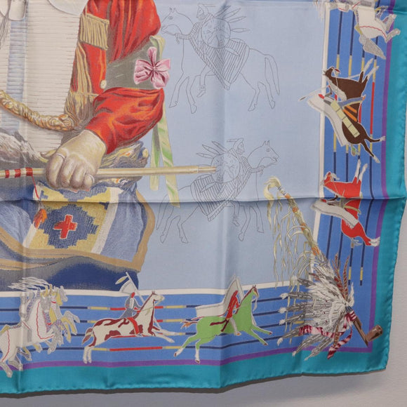 HERMES Carre 90 Scarf ”PANI LA SHAR PAWNEE” Silk Blue Auth am12110M