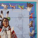 HERMES Carre 90 Scarf ”PANI LA SHAR PAWNEE” Silk Blue Auth am12110M-4