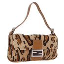 FENDI Leopard Mamma Baguette Bag Harako leather Beige Silver Auth am12111SM-1