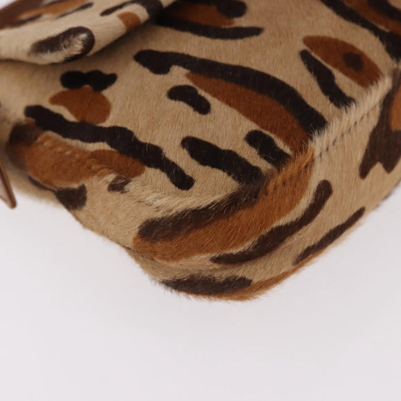 FENDI Leopard Mamma Baguette Bag Harako leather Beige Silver Auth am12111SM