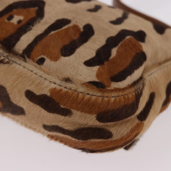 FENDI Leopard Mamma Baguette Bag Harako leather Beige Silver Auth am12111SM
