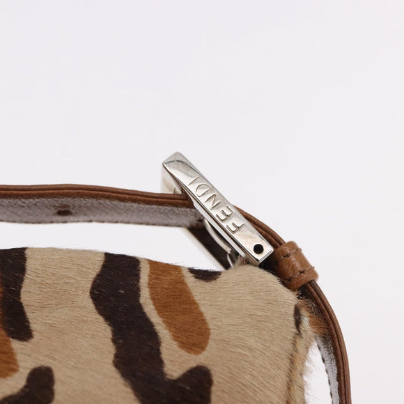 FENDI Leopard Mamma Baguette Bag Harako leather Beige Silver Auth am12111SM