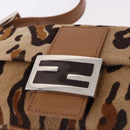 FENDI Leopard Mamma Baguette Bag Harako leather Beige Silver Auth am12111SM-18