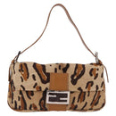 FENDI Leopard Mamma Baguette Bag Harako leather Beige Silver Auth am12111SM-13