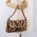 FENDI Leopard Mamma Baguette Bag Harako leather Beige Silver Auth am12111SM-26