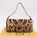 FENDI Leopard Mamma Baguette Bag Harako leather Beige Silver Auth am12111SM-12