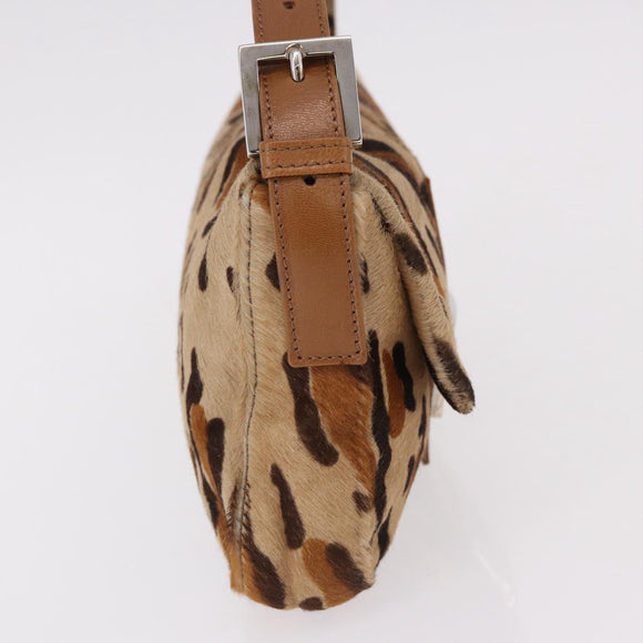 FENDI Leopard Mamma Baguette Bag Harako leather Beige Silver Auth am12111SM