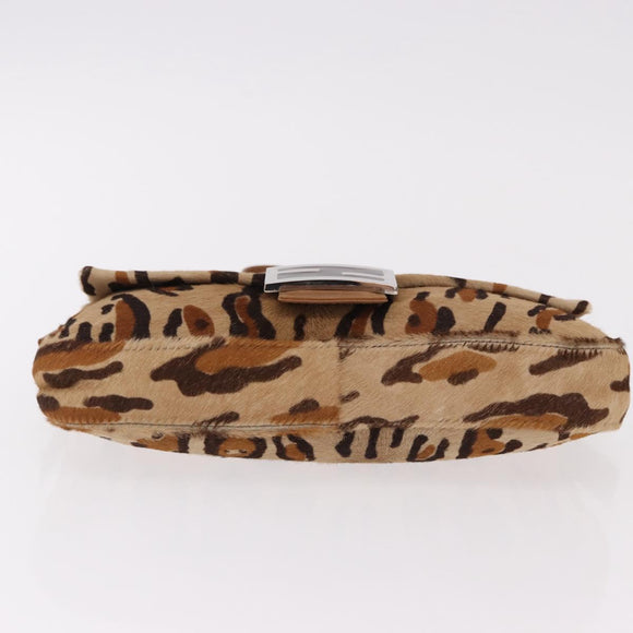 FENDI Leopard Mamma Baguette Bag Harako leather Beige Silver Auth am12111SM