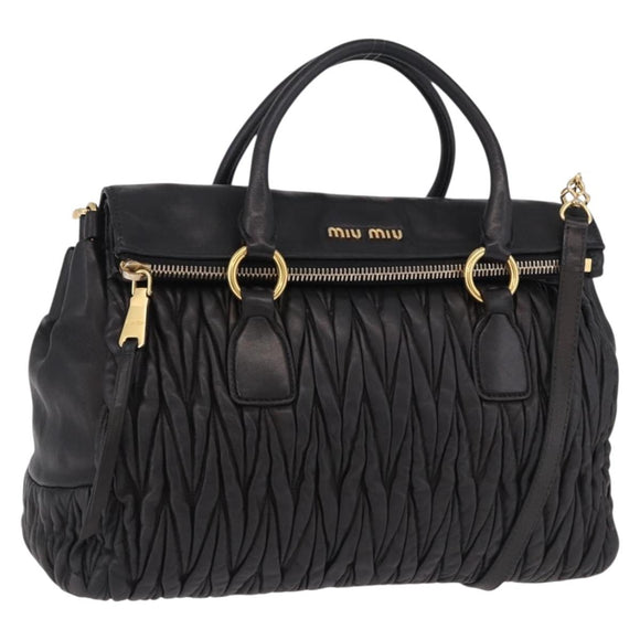 Miu Miu Matelasse Hand Bag Leather 2way Black Gold Auth am12113V