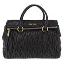 Miu Miu Matelasse Hand Bag Leather 2way Black Gold Auth am12113V-13