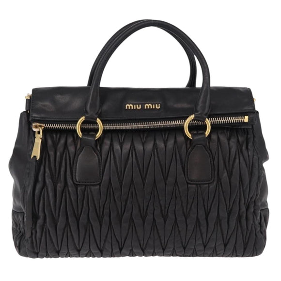 Miu Miu Matelasse Hand Bag Leather 2way Black Gold Auth am12113V