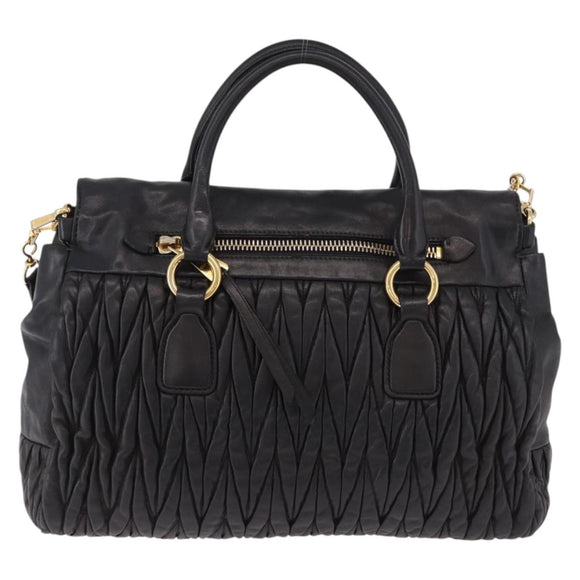 Miu Miu Matelasse Hand Bag Leather 2way Black Gold Auth am12113V