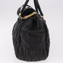 Miu Miu Matelasse Hand Bag Leather 2way Black Gold Auth am12113V-3