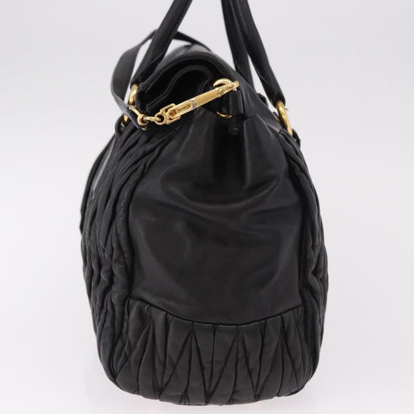 Miu Miu Matelasse Hand Bag Leather 2way Black Gold Auth am12113V