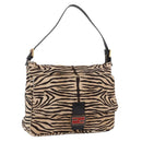 FENDI Zebra Pattern Mamma Baguette Bag Harako leather Beige Gold Auth am12114SAM-1