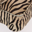 FENDI Zebra Pattern Mamma Baguette Bag Harako leather Beige Gold Auth am12114SAM-15