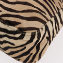 FENDI Zebra Pattern Mamma Baguette Bag Harako leather Beige Gold Auth am12114SAM-16