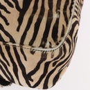 FENDI Zebra Pattern Mamma Baguette Bag Harako leather Beige Gold Auth am12114SAM-17