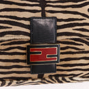 FENDI Zebra Pattern Mamma Baguette Bag Harako leather Beige Gold Auth am12114SAM-19