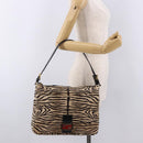 FENDI Zebra Pattern Mamma Baguette Bag Harako leather Beige Gold Auth am12114SAM-27