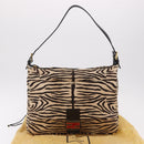 FENDI Zebra Pattern Mamma Baguette Bag Harako leather Beige Gold Auth am12114SAM-12