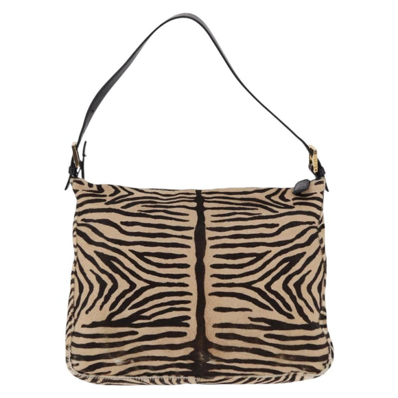 FENDI Zebra Pattern Mamma Baguette Bag Harako leather Beige Gold Auth am12114SAM