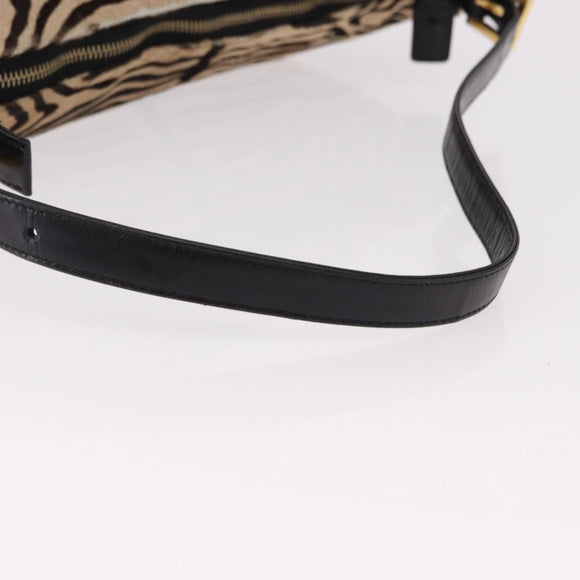 FENDI Zebra Pattern Mamma Baguette Bag Harako leather Beige Gold Auth am12114SAM