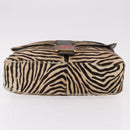 FENDI Zebra Pattern Mamma Baguette Bag Harako leather Beige Gold Auth am12114SAM-5