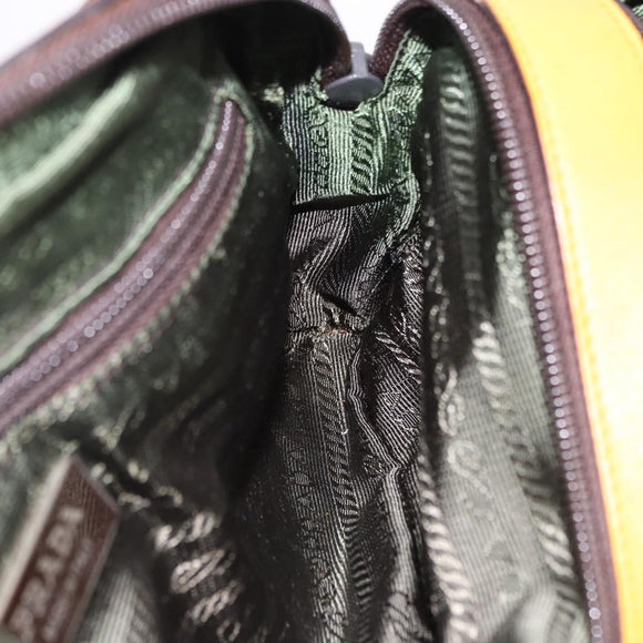 PRADA Hand Bag Leather Yellow Silver Auth am12115V