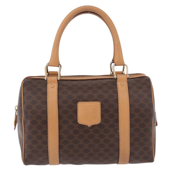 CELINE Macadam Canvas Mini Boston Bag PVC Leather Brown Gold Auth am12116A