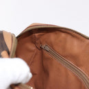 CELINE Macadam Canvas Mini Boston Bag PVC Leather Brown Gold Auth am12116A-21