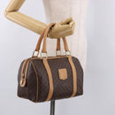 CELINE Macadam Canvas Mini Boston Bag PVC Leather Brown Gold Auth am12116A-22