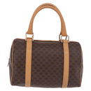 CELINE Macadam Canvas Mini Boston Bag PVC Leather Brown Gold Auth am12116A-2