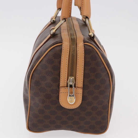 CELINE Macadam Canvas Mini Boston Bag PVC Leather Brown Gold Auth am12116A