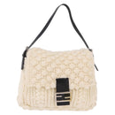 FENDI Mamma Baguette Shoulder Bag Wool White Black Auth am12117SAV-13