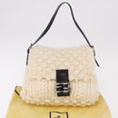 FENDI Mamma Baguette Shoulder Bag Wool White Black Auth am12117SAV-12