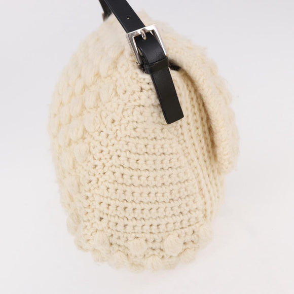 FENDI Mamma Baguette Shoulder Bag Wool White Black Auth am12117SAV