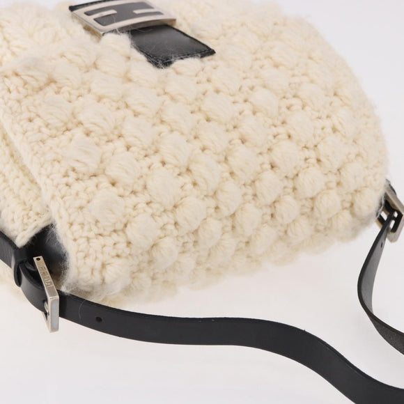 FENDI Mamma Baguette Shoulder Bag Wool White Black Auth am12117SAV