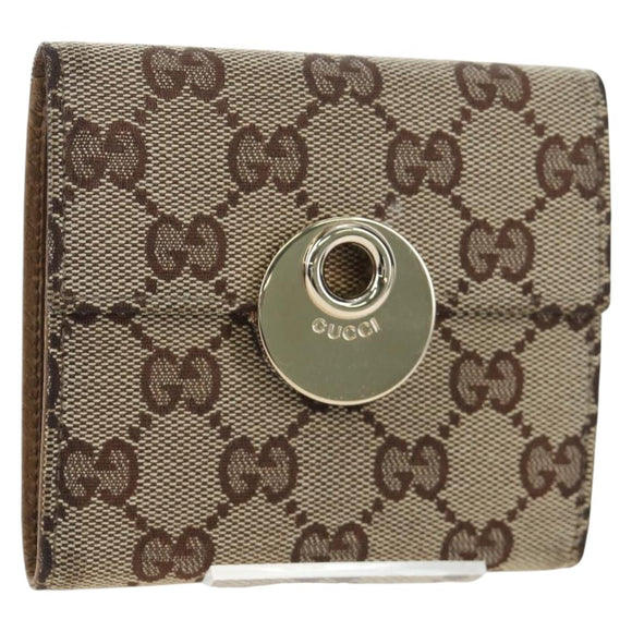 GUCCI GG Canvas Trifold Wallet Beige Gold Auth am12120V