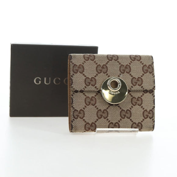GUCCI GG Canvas Trifold Wallet Beige Gold Auth am12120V