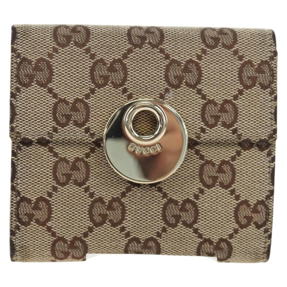 GUCCI GG Canvas Trifold Wallet Beige Gold Auth am12120V