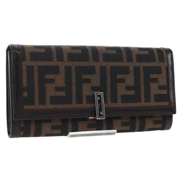 FENDI Zucca Canvas Bifold Wallet Long Wallet Black Brown Auth am12123V