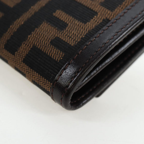 FENDI Zucca Canvas Bifold Wallet Long Wallet Black Brown Auth am12123V