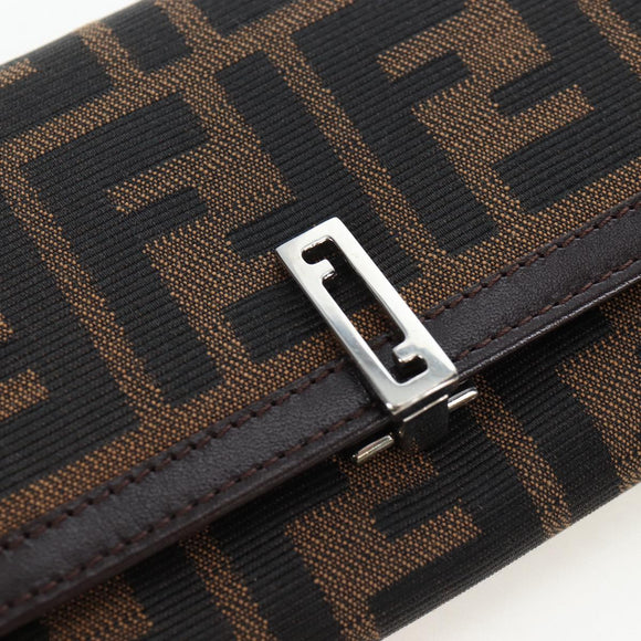FENDI Zucca Canvas Bifold Wallet Long Wallet Black Brown Auth am12123V