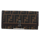 FENDI Zucca Canvas Bifold Wallet Long Wallet Black Brown Auth am12123V-2