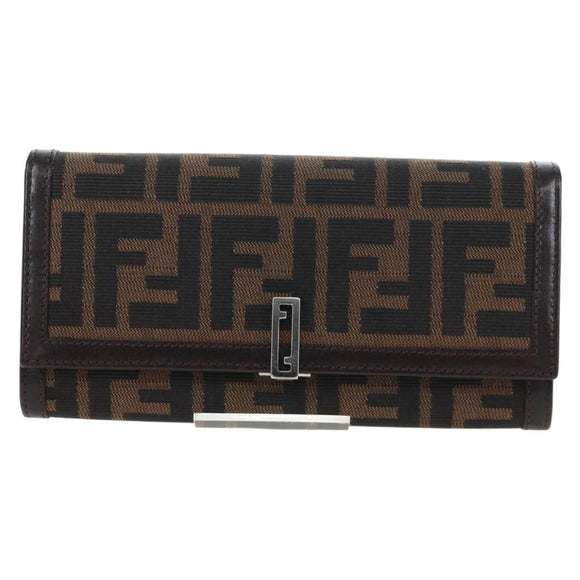 FENDI Zucca Canvas Bifold Wallet Long Wallet Black Brown Auth am12123V