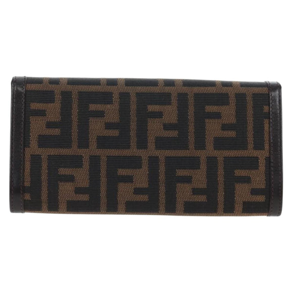 FENDI Zucca Canvas Bifold Wallet Long Wallet Black Brown Auth am12123V