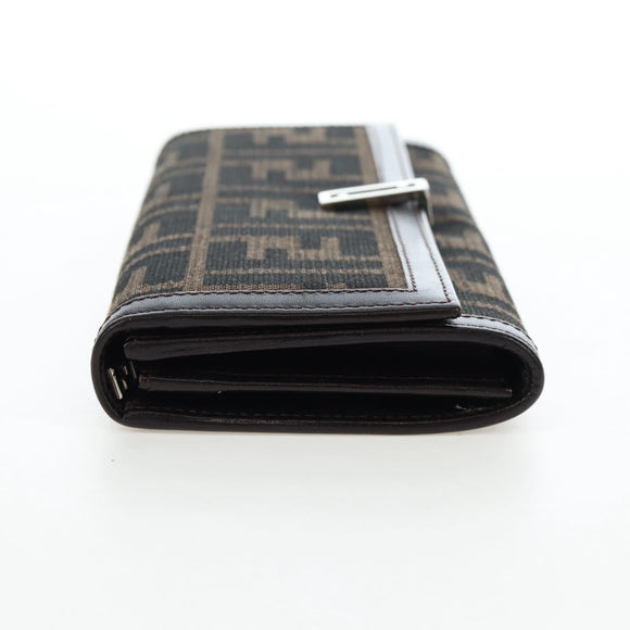 FENDI Zucca Canvas Bifold Wallet Long Wallet Black Brown Auth am12123V